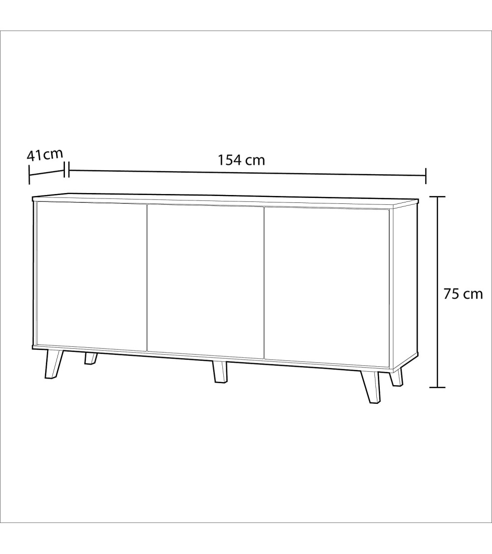 Aparador de 3 puertas 154 x 41 x 75 cm roble canadian-blanco brillo Aparador de 3 puertas 154 x 41 x 75 cm roble canadian-blanco brillo