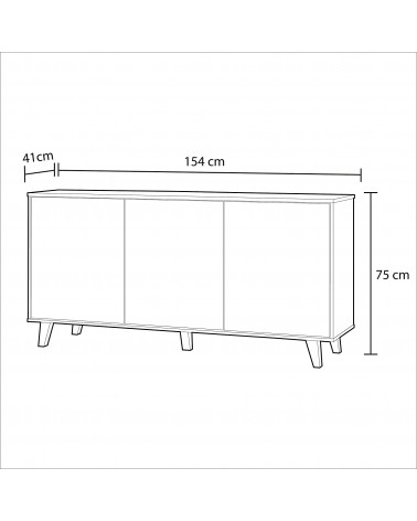 Buffet 3 portes 154 x 41 x 75 cm chêne canadian-blanc brillant