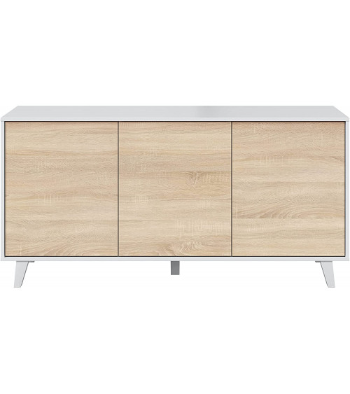 Buffet 3 portes 154 x 41 x 75 cm chêne canadian-blanc brillant