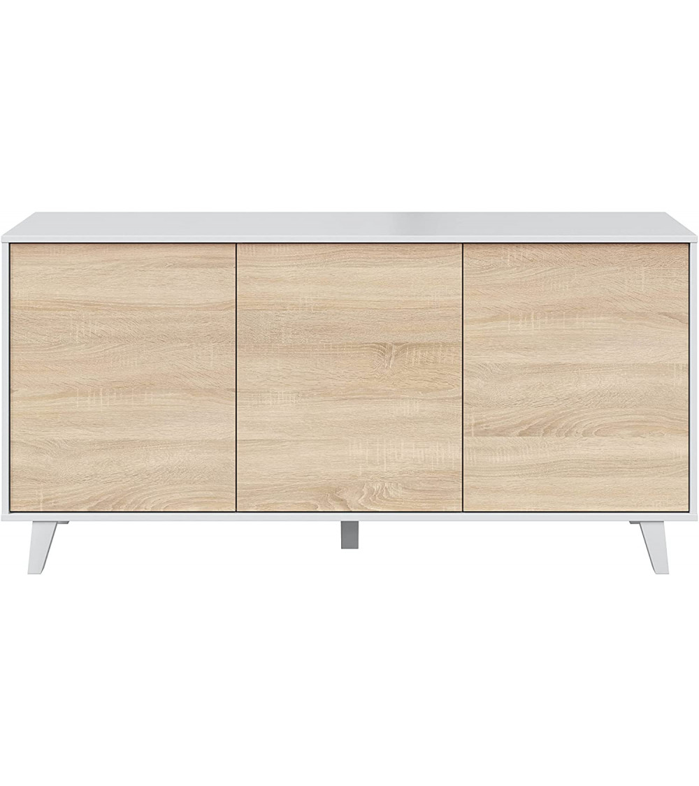 Aparador de 3 puertas 154 x 41 x 75 cm roble canadian-blanco brillo Aparador de 3 puertas 154 x 41 x 75 cm roble canadian-blanco brillo