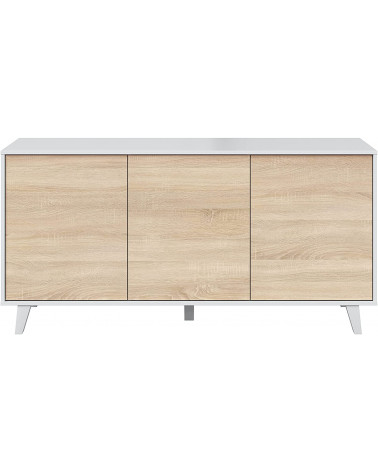 Buffet 3 portes 154 x 41 x 75 cm chêne canadian-blanc brillant