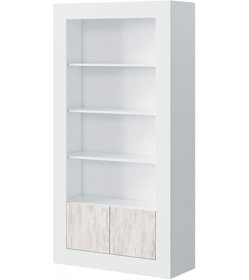 Bibliothèque 4 étagères + 2 portes 94 x 35 x 181 cm blanc artik-blanc poli