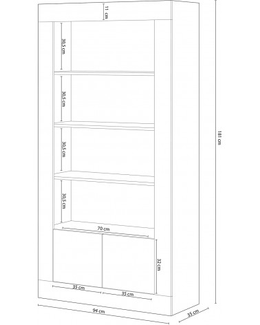 Bibliothèque 4 étagères + 2 portes 94 x 35 x 181 cm blanc artik-blanc poli