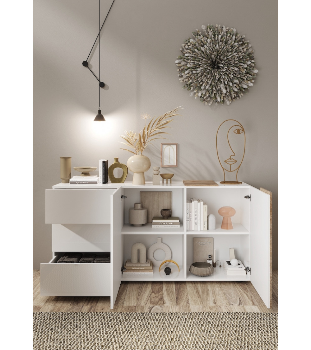 Aparador 2 puertas y 3 cajones VENUS blanco lacado brillante/Kadiz 181 cm Aparador 2 puertas y 3 cajones VENUS blanco lacado brillante/Kadiz 181 cm