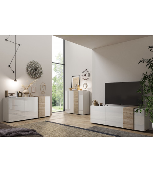 Buffet haut 2 portes VENUS blanc laqué brillant/Kadiz 121x114x44 cm