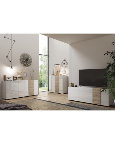 Buffet haut 2 portes VENUS blanc laqué brillant/Kadiz 121x114x44 cm