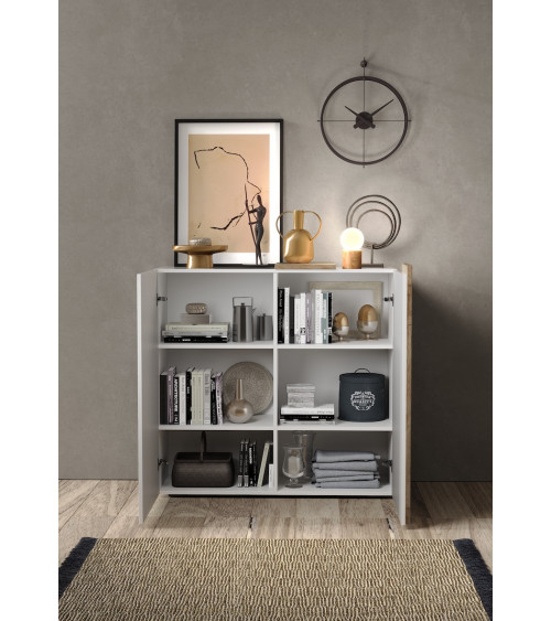 Buffet haut 2 portes VENUS blanc laqué brillant/Kadiz 121x114x44 cm