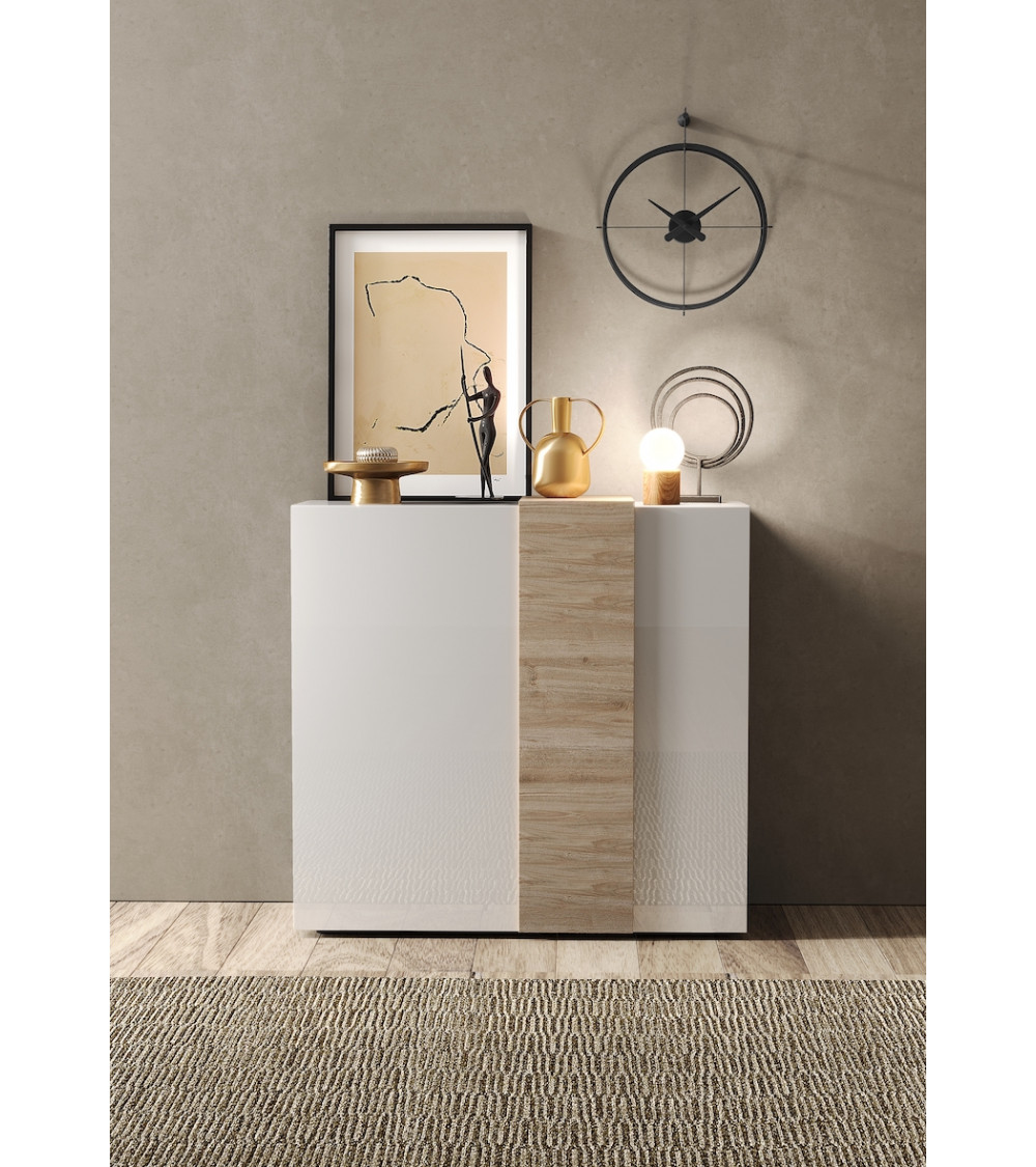 Buffet haut 2 portes VENUS blanc laqué brillant/Kadiz 121x114x44 cm