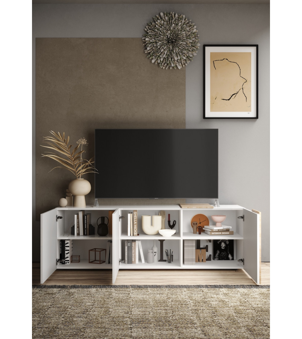 Meuble TV 3 portes VENUS blanc laqué brillant/Kadiz 181 cm Meuble TV 3 portes VENUS blanc laqué brillant/Kadiz 181 cm