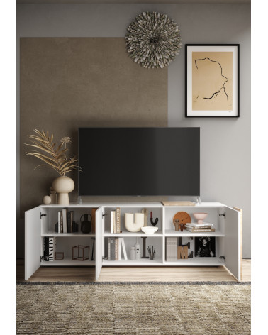 Mueble TV 3 puertas VENUS blanco lacado brillante/Kadiz 181 cm