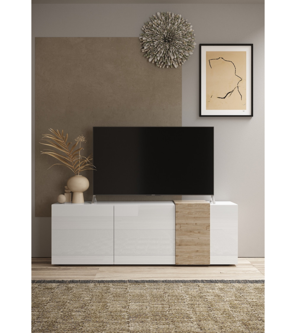 Mueble TV 3 puertas VENUS blanco lacado brillante/Kadiz 181 cm