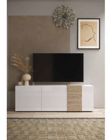 Mueble TV 3 puertas VENUS blanco lacado brillante/Kadiz 181 cm