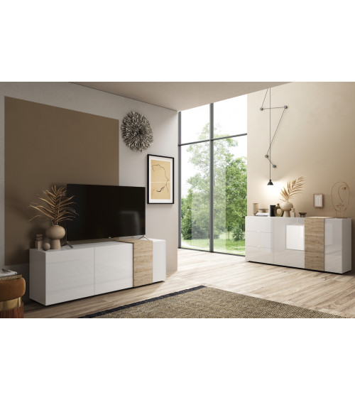 Mueble TV 3 puertas VENUS blanco lacado brillante/Kadiz 181 cm