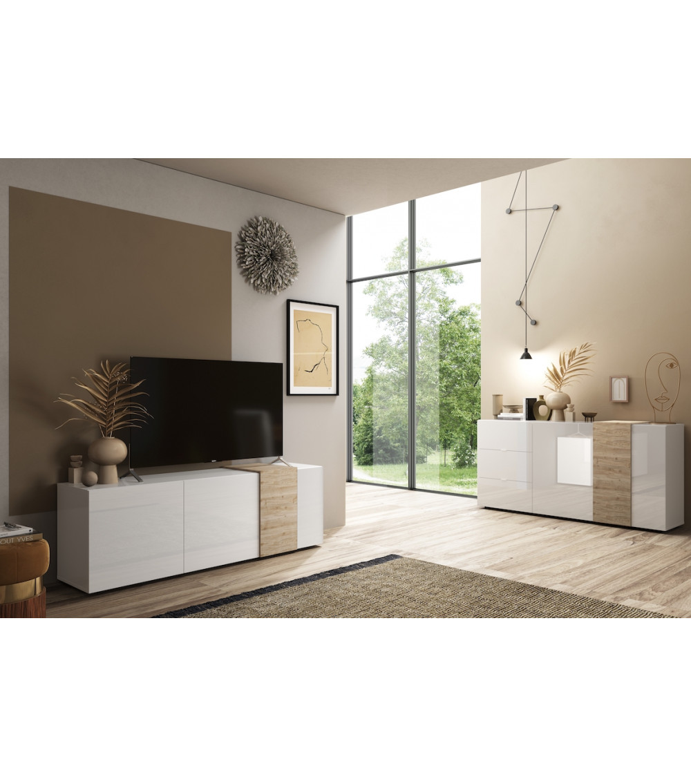 Mueble TV 3 puertas VENUS blanco lacado brillante/Kadiz 181 cm Mueble TV 3 puertas VENUS blanco lacado brillante/Kadiz 181 cm
