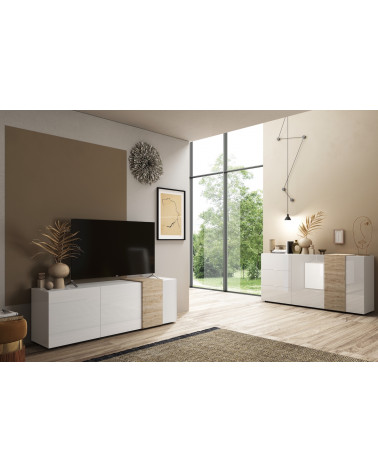 Mueble TV 3 puertas VENUS blanco lacado brillante/Kadiz 181 cm