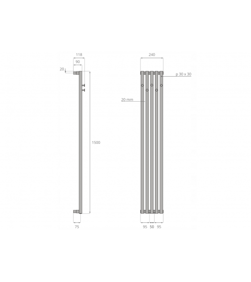 Radiateur suspendu ESTO 150x24cm en plusieurs couleurs