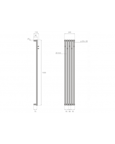 Radiateur suspendu ESTO 150x24cm en plusieurs couleurs