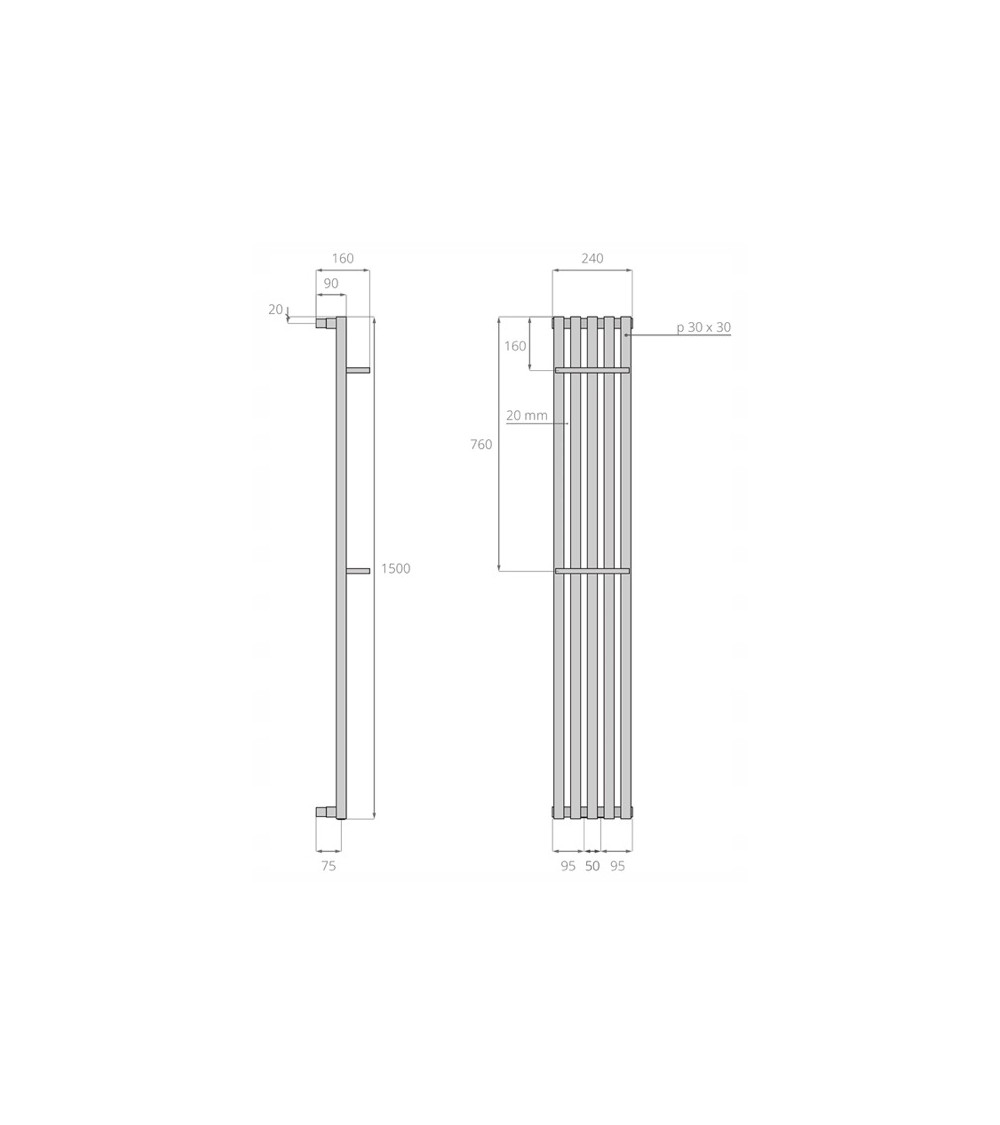 Radiateur suspendu Q-ESTO 150x24cm en plusieurs couleurs