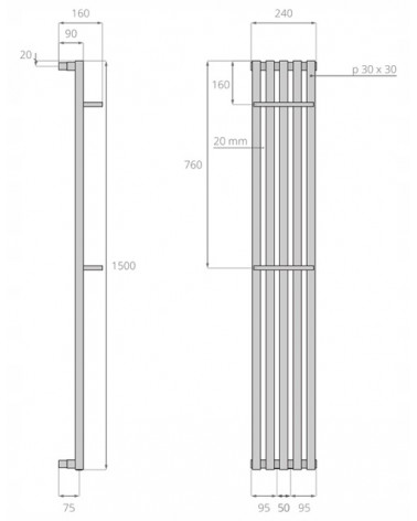 Radiateur suspendu Q-ESTO 150x24cm en plusieurs couleurs