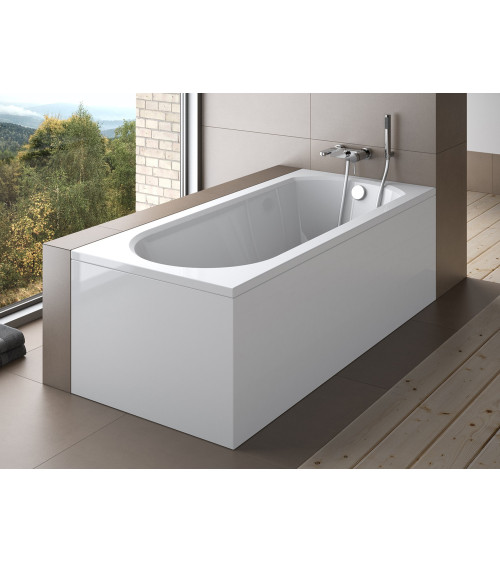 Baignoire d'angle Noir et Blanc + Siphon Chrome et Vidage inclus + Repose  tête - AVITA S CLASSE - DROITE - 170 x 75