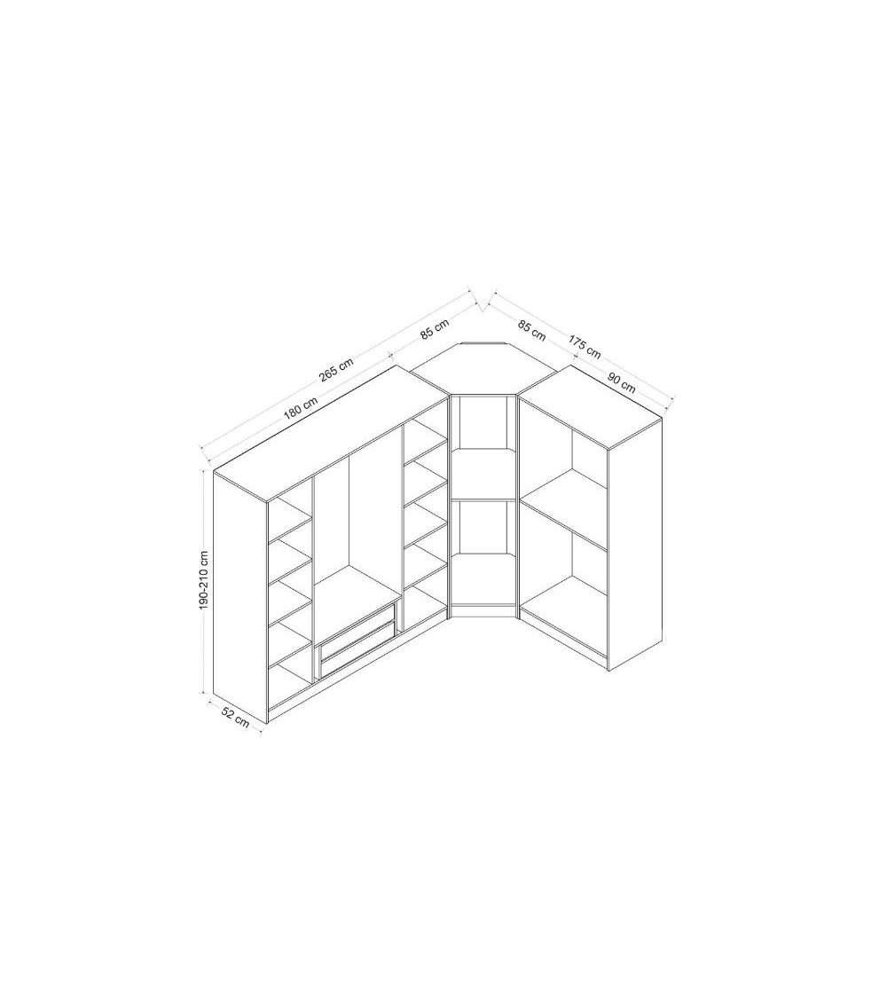 Armoire d'angle dressing anthracite 440x210x52