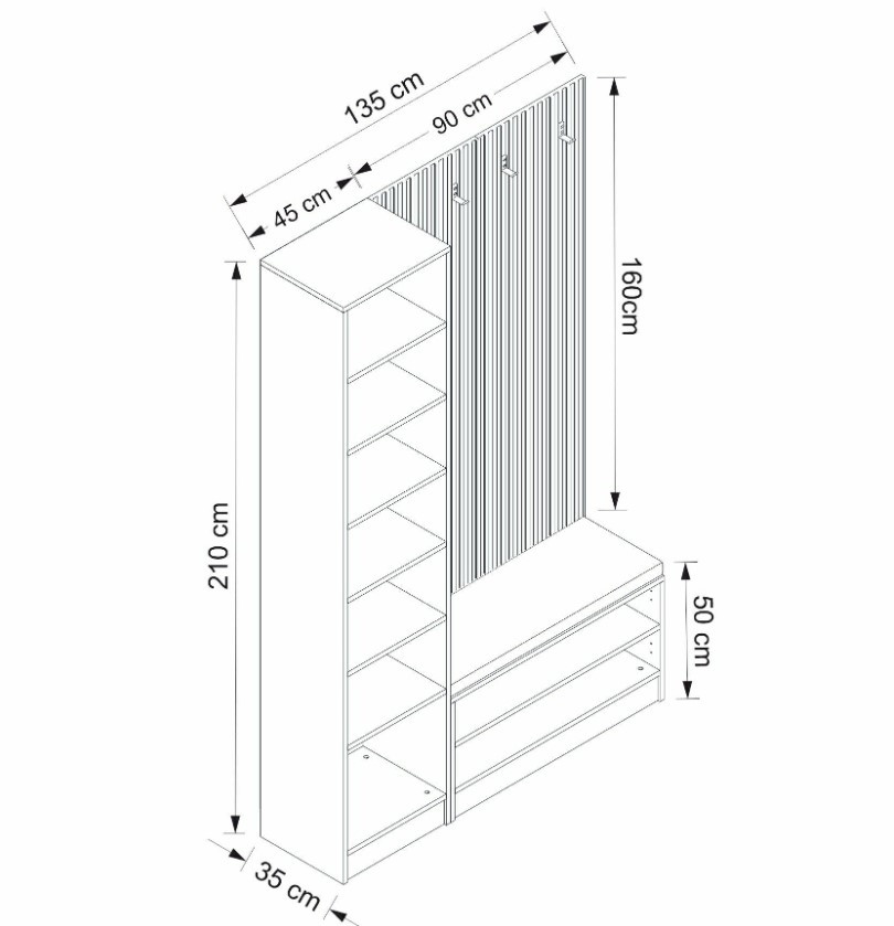 Armario ropero 2 puertas abatibles acabado blanco artik y roble 200  cm(alto) 90 cm(ancho) 52 cm(fondo)