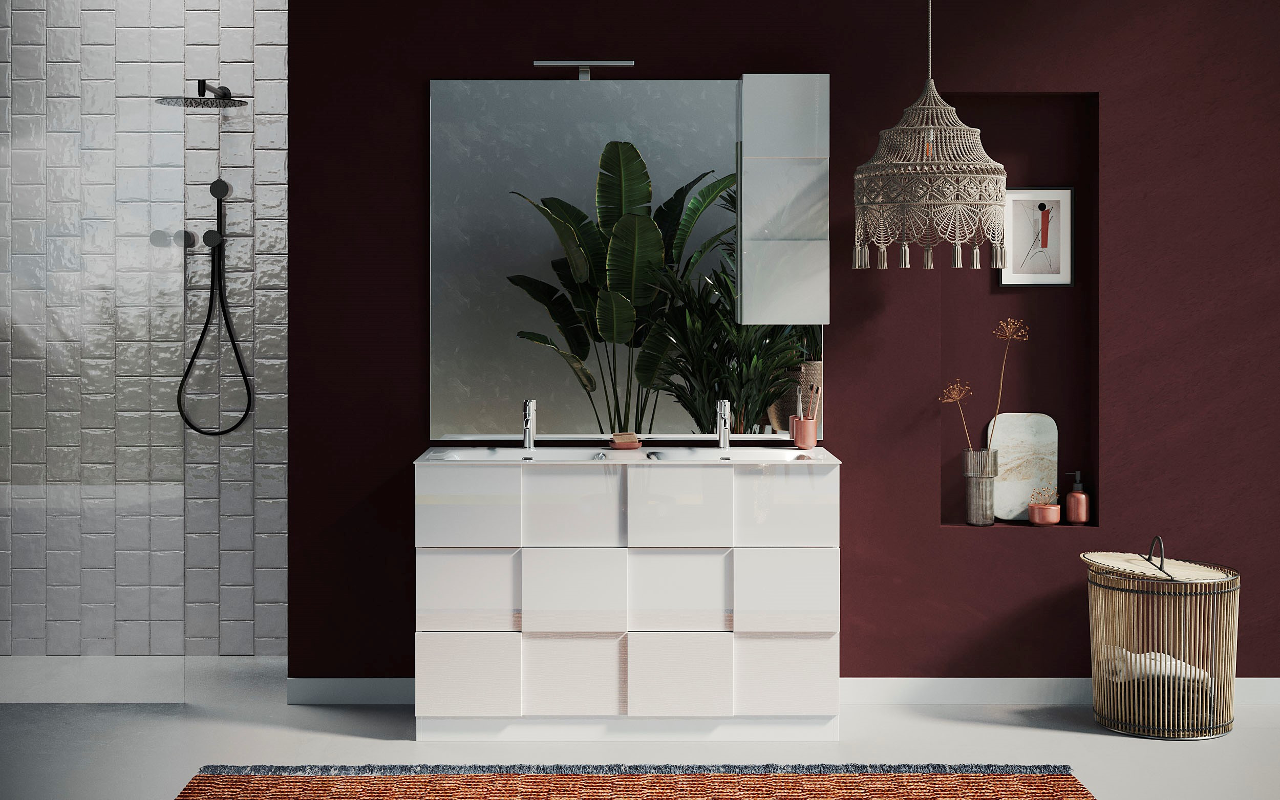 Ensemble salle de bain DAMA, meuble+2 colonnes+miroir+vasque BASIC