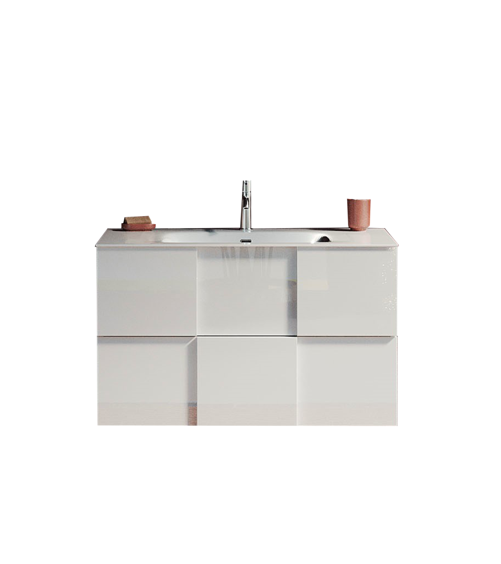 Conjunto de baño, mueble+espejo+lavabo HAMBURG blanco brillante, Kadiz 92 x  79 x 49 cm
