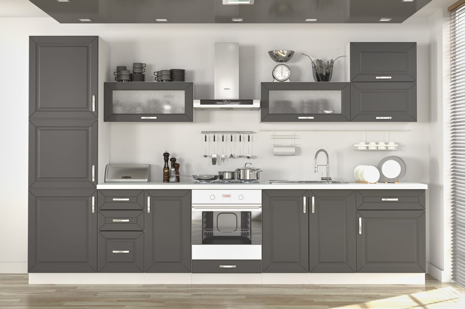 Conjunto muebles de cocina GAMMA blanco-gris 320 cm
