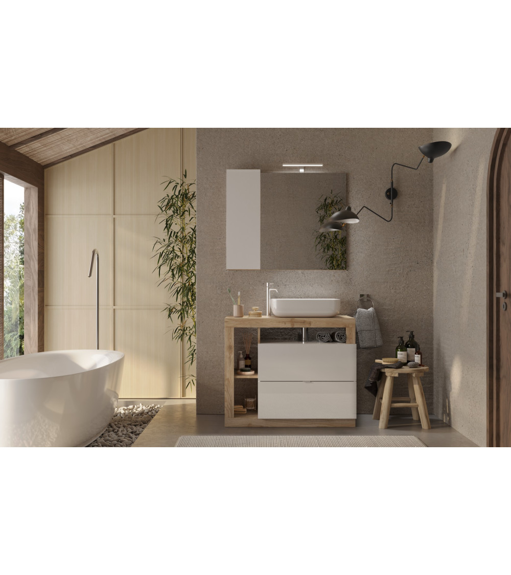 Ensemble salle de bain meuble+miroir+vasque HAMBURG blanc