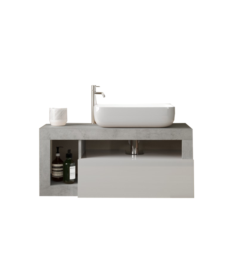 Ensemble salle de bain meuble suspendu+miroir+vasque HAMBURG blanc