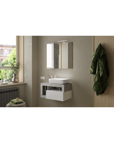 Ensemble BUENO NOIR LAQUE salle de bain L80 avec 1 colonne basse