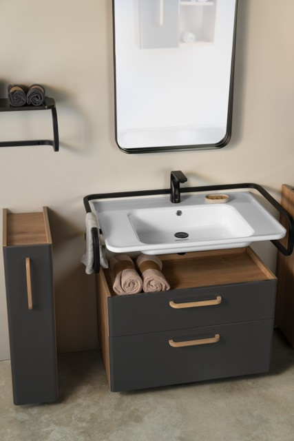Ensemble PMR meuble salle de bain+miroir+vasque COMFY 50/80 cm en