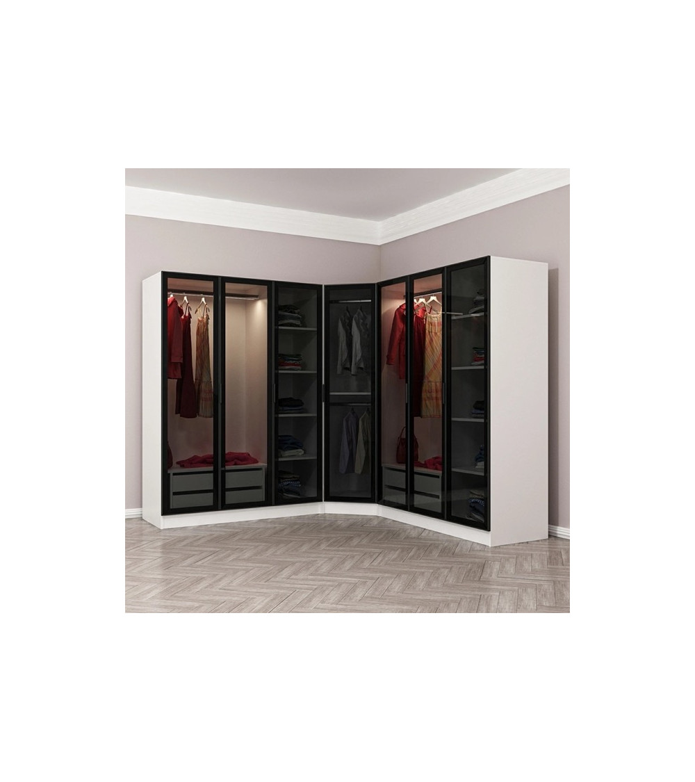 Armoire d'angle avec rangement et support en verre, armoires d'angle