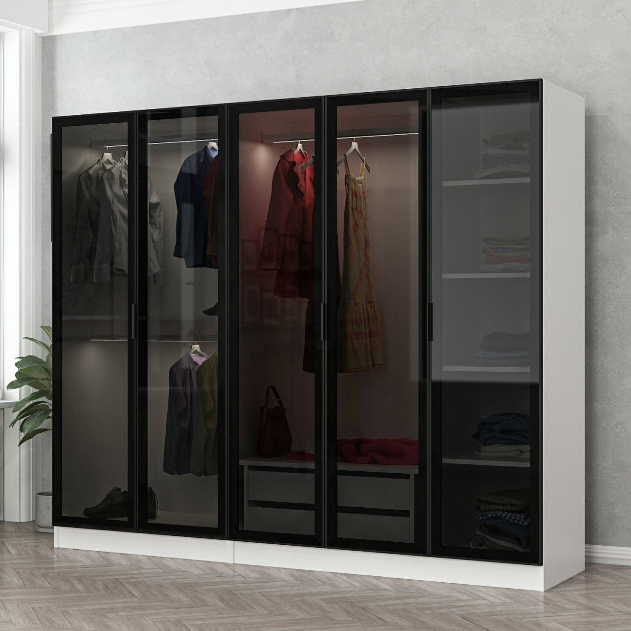 Armoire avec étagères et portes en verre, H 120 cm
