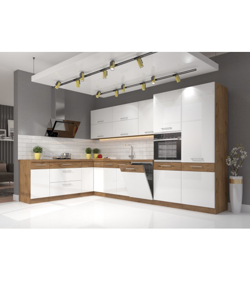 Conjunto muebles de cocina de esquina MOCCA CLASSIC LINE  beige/blanco-taiga-roble